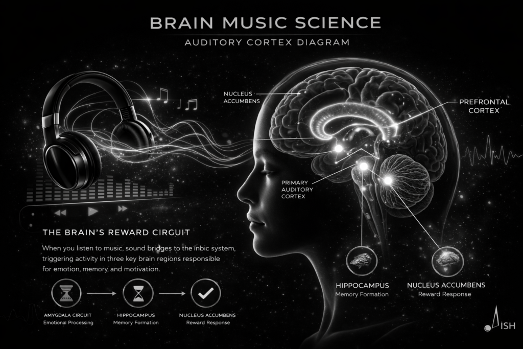 brain music science auditory cortex diagram AISH